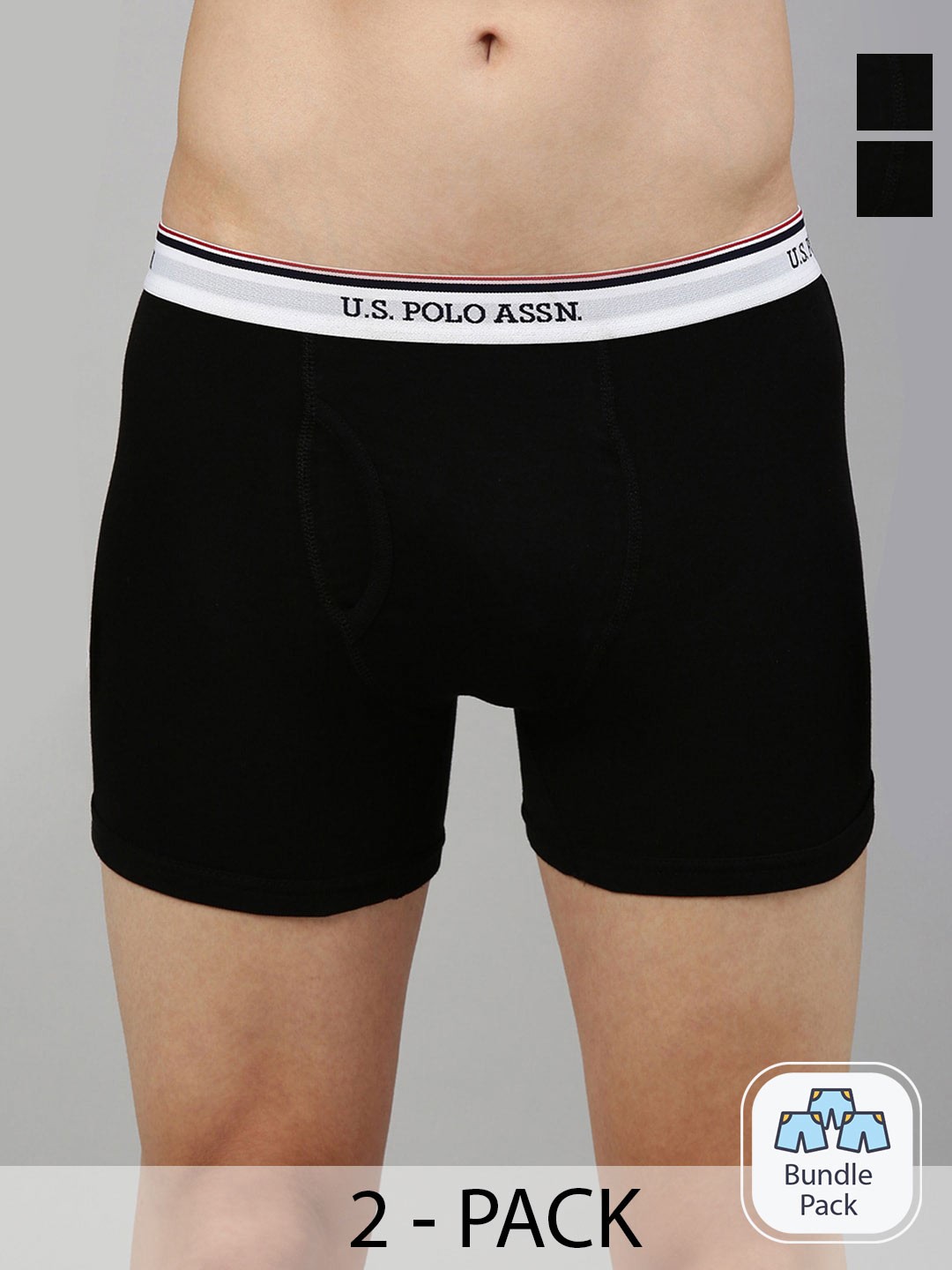 

U.S. Polo Assn. Men Pack Of 2 Mid Rise Pure Cotton Trunk-11462652, Black