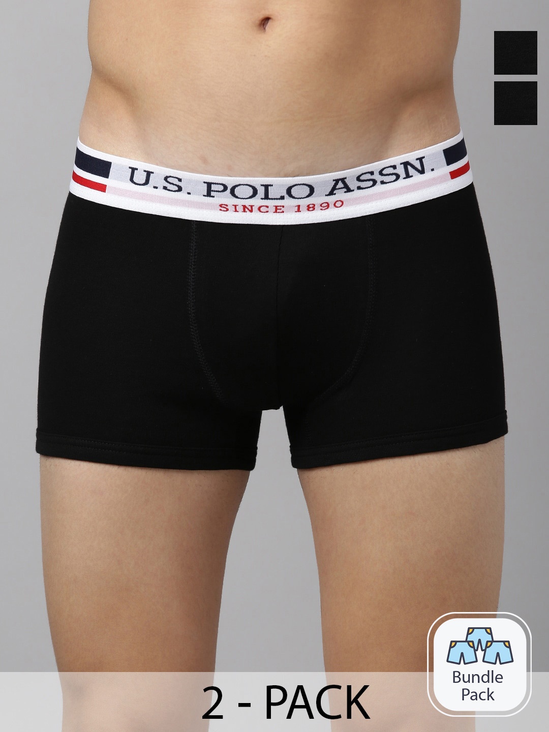 

U.S. Polo Assn. Men Pack Of 2 Mid Rise Pure Cotton Trunk-9168567, Black