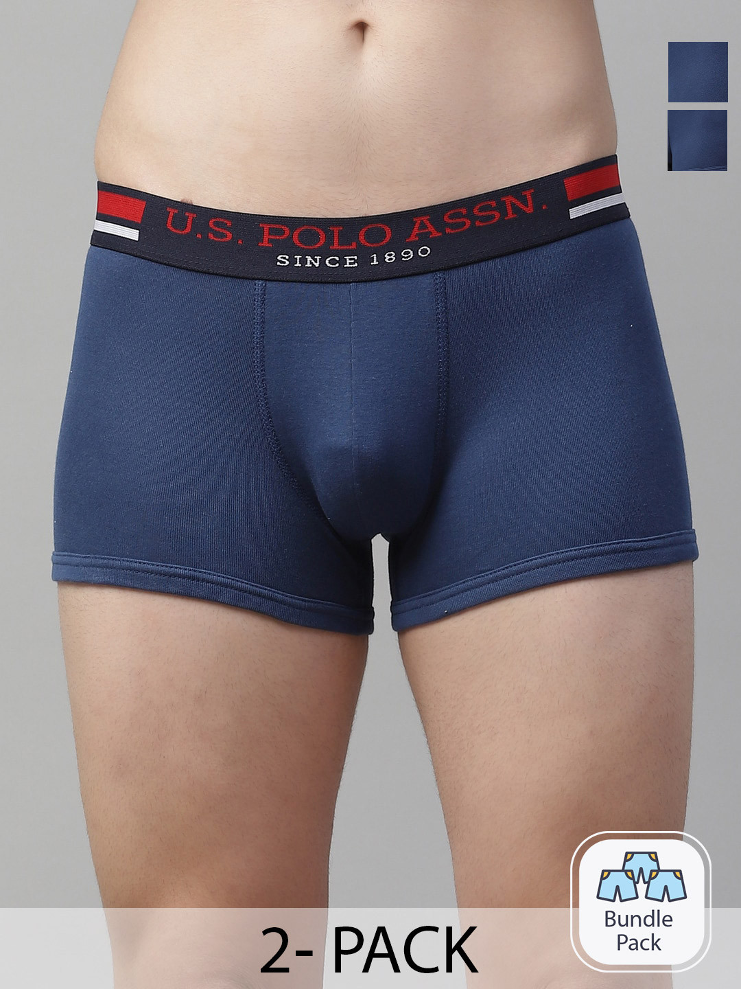 

U.S. Polo Assn. Men Pack Of 2 Mid Rise Pure Cotton Trunk-9917725, Navy blue