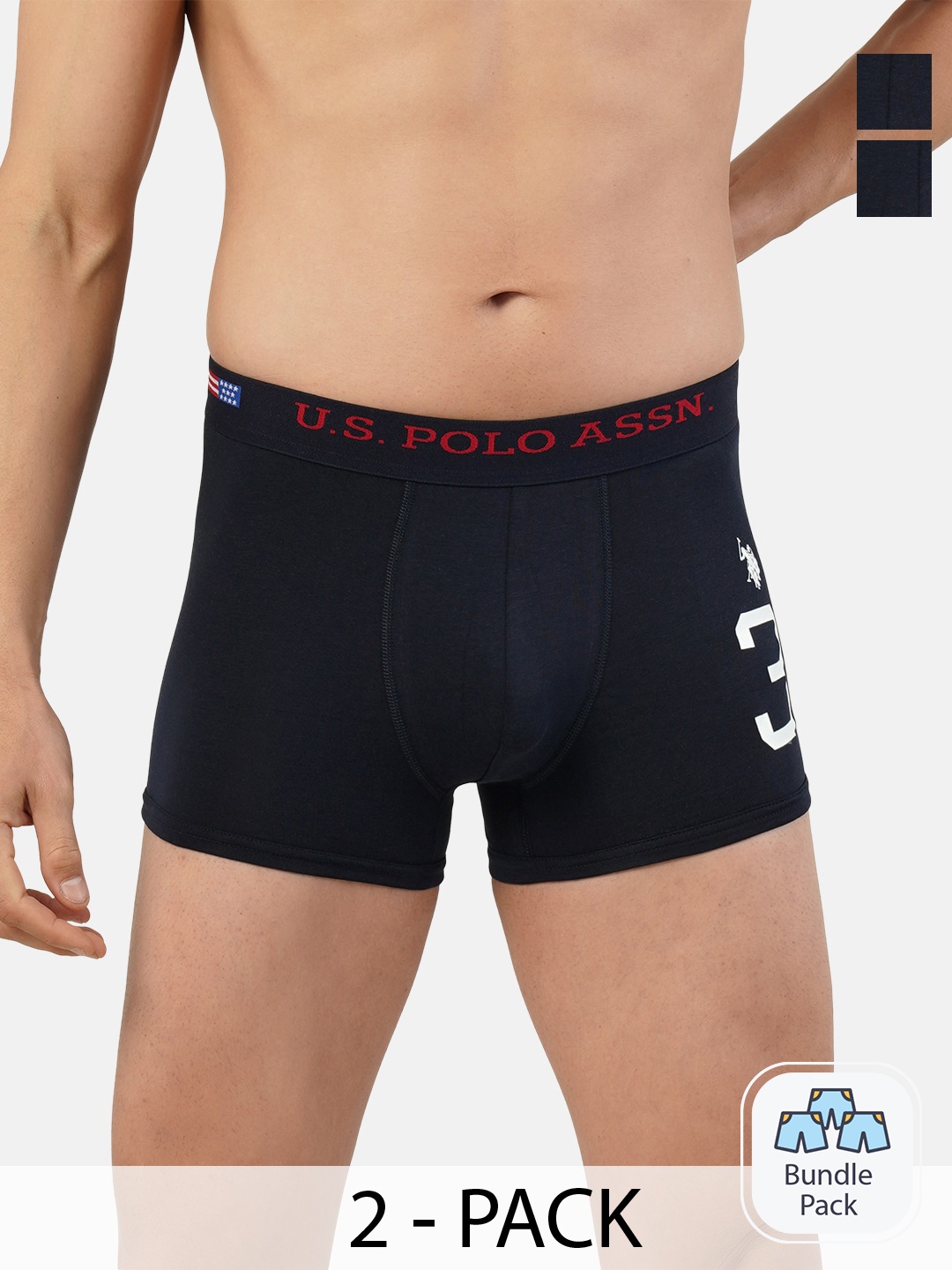 

U.S. Polo Assn. Men Pack Of 2 Mid Rise Cotton Trunk-19484920, Navy blue