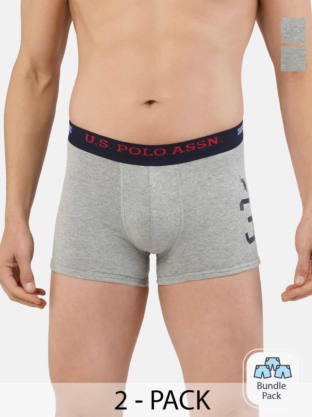 

U.S. Polo Assn. Men Pack Of 2 Mid Rise Trunk-9168595, Grey melange