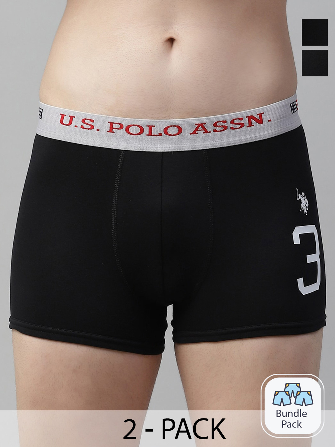 

U.S. Polo Assn. Men Pack Of 2 Mid Rise Trunk-9917817, Black