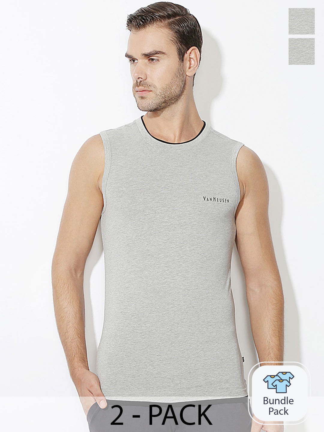 

Van Heusen Pack Of 2 Innerwear Vests, Grey melange