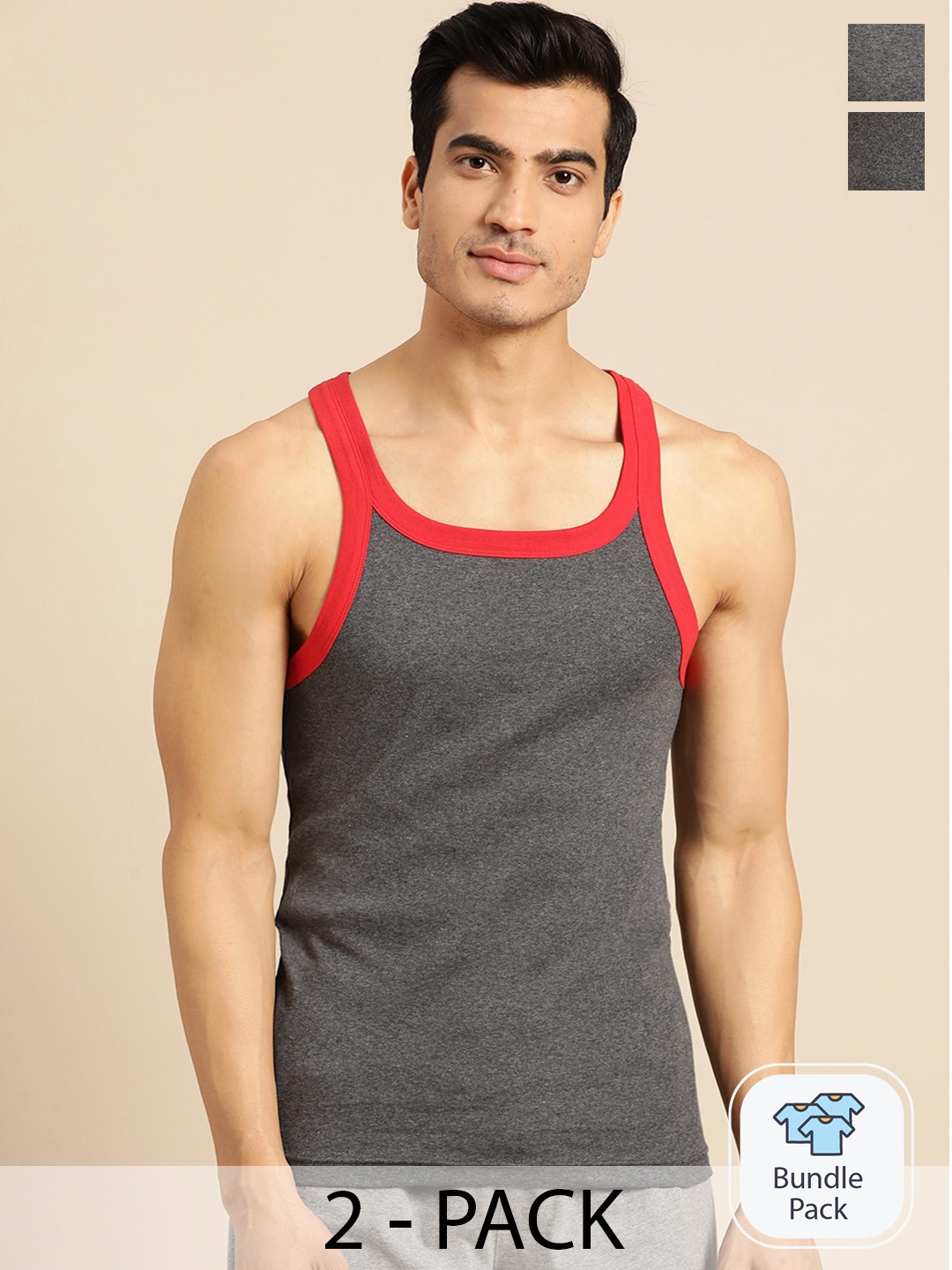 

Jockey Pack Of 2 Cotton Innerwear Vests, Charcoal