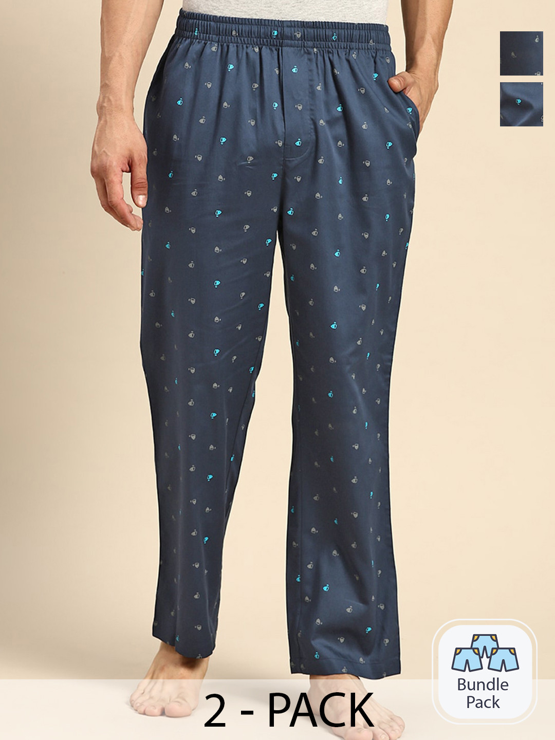 

Jockey Men Pack Of 2 Conversational Printed Lounge Pants, Navy blue