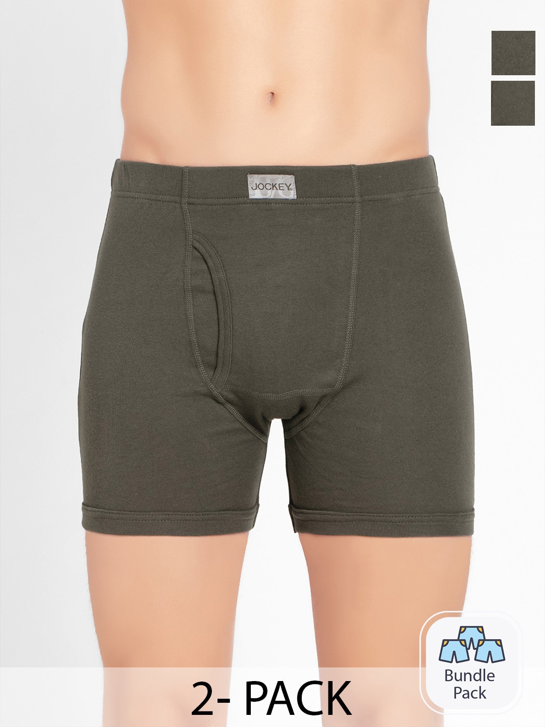 

Jockey Men Pack Of 2 Cotton Outer Elastic Trunk 13925704-2, Olive
