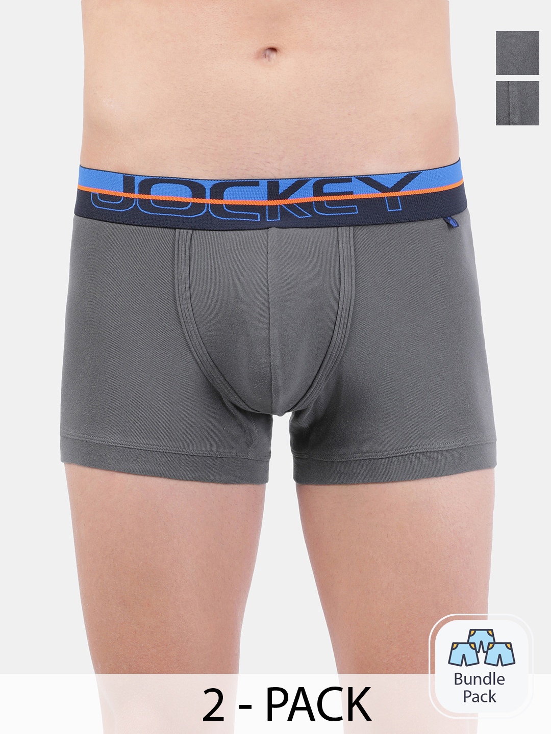 

Jockey Men Pack Of 2 Cotton Outer Elastic Trunk 15949872-2, Grey
