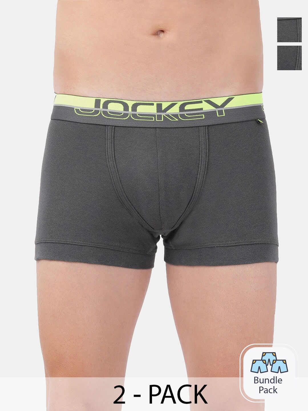 

Jockey Men Pack Of 2 Cotton Outer Elastic Trunk 21089084-2, Grey