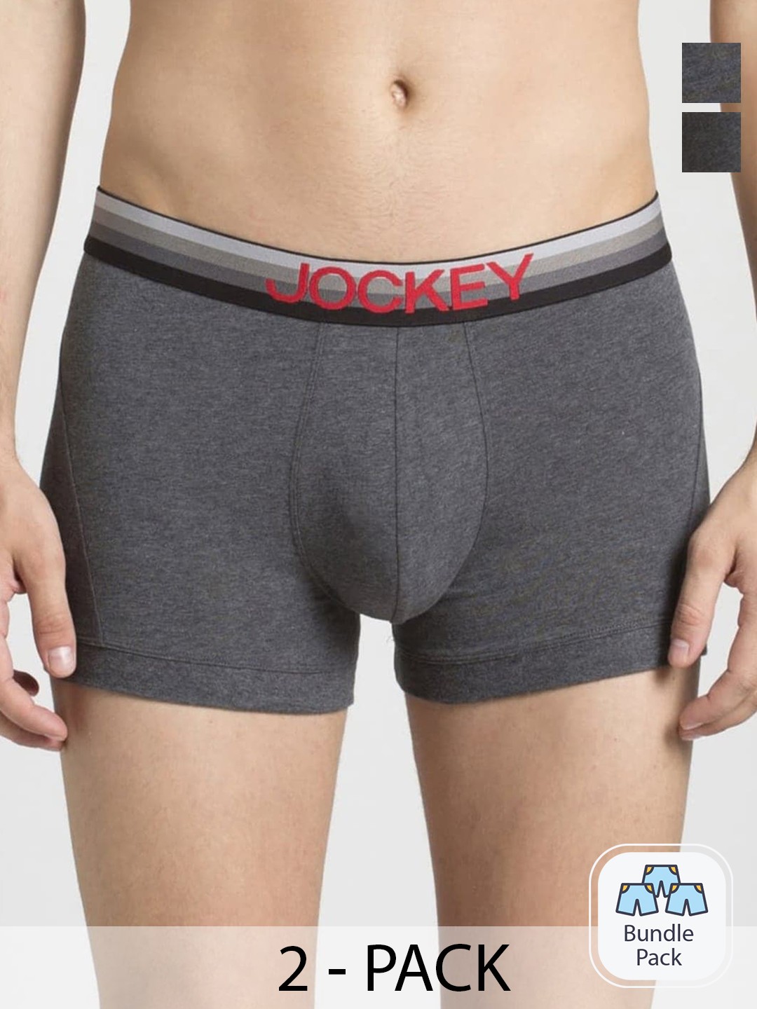 

Jockey Men Pack Of 2 Outer Elastic Trunk 11863508-2, Grey melange