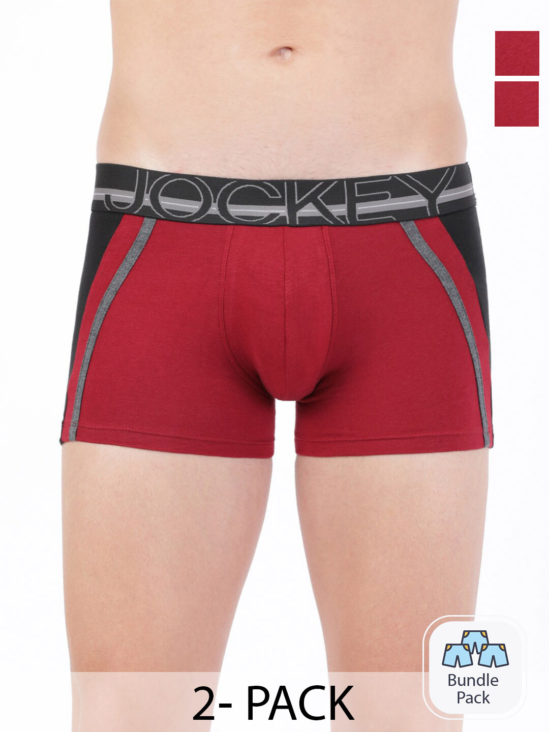 

Jockey Men Pack Of 2 Colourblocked Cotton Outer Elastic Trunk 16974122-2, Red
