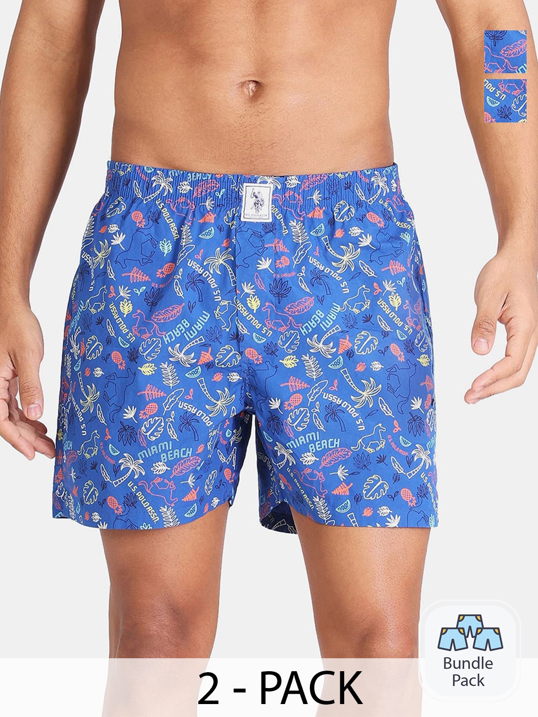 

U.S. Polo Assn. Men Pack Of 2 Conversational Printed Pure Cotton Boxers 17730098-2, Blue