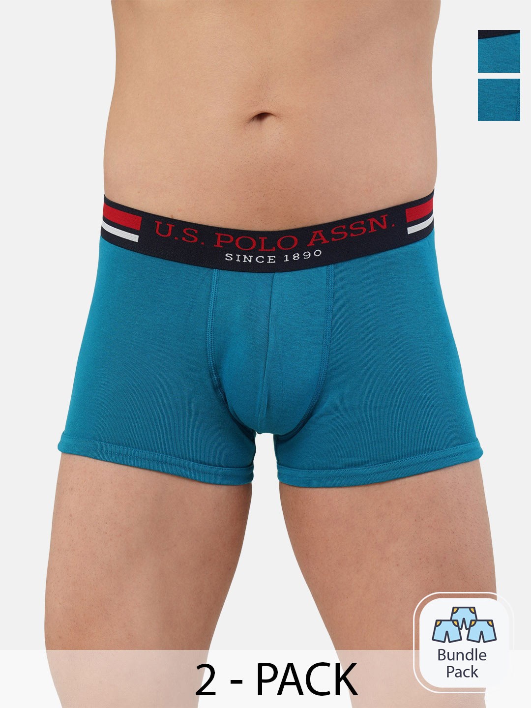 

U.S. Polo Assn. Men Pack Of 2 Outer Elastic Pure Cotton Trunk 19484922-2, Blue
