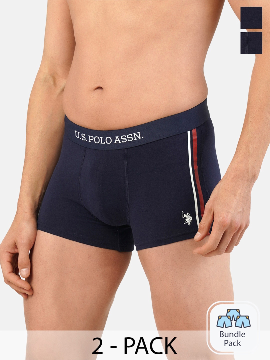 

U.S. Polo Assn. Men Pack Of 2 Outer Elastic Pure Cotton Trunk 21275918-2, Navy blue