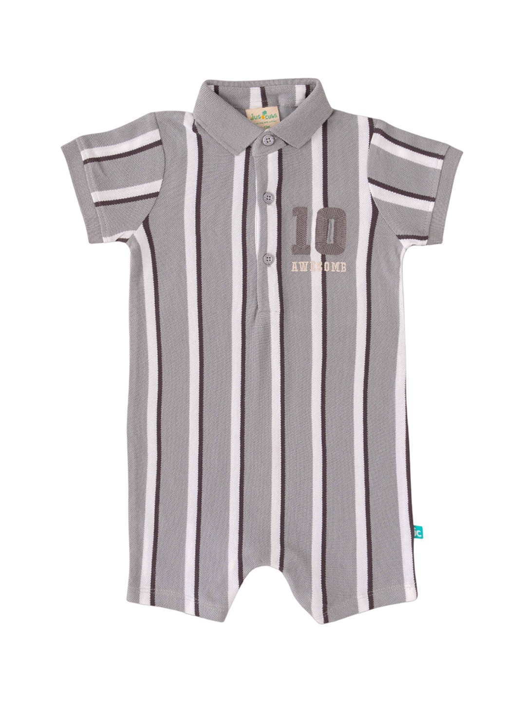 

JusCubs Infant Boys Striped Cotton Rompers, Grey