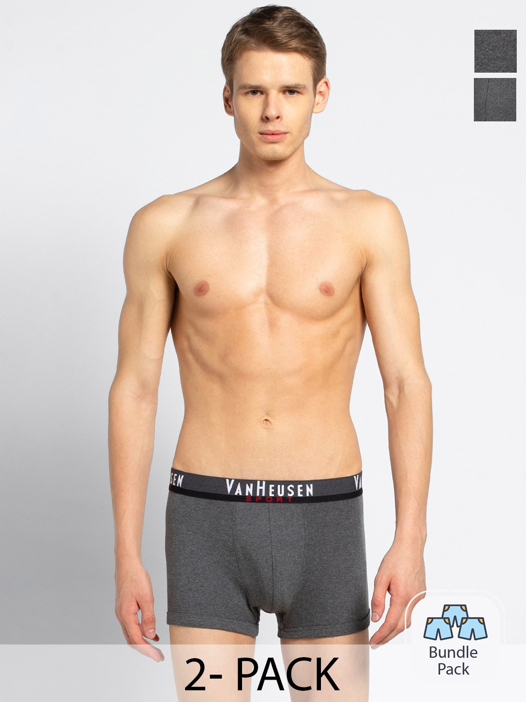 

Van Heusen Men Pack Of 2 Outer Elastic Cotton Trunk 12540660-2, Grey
