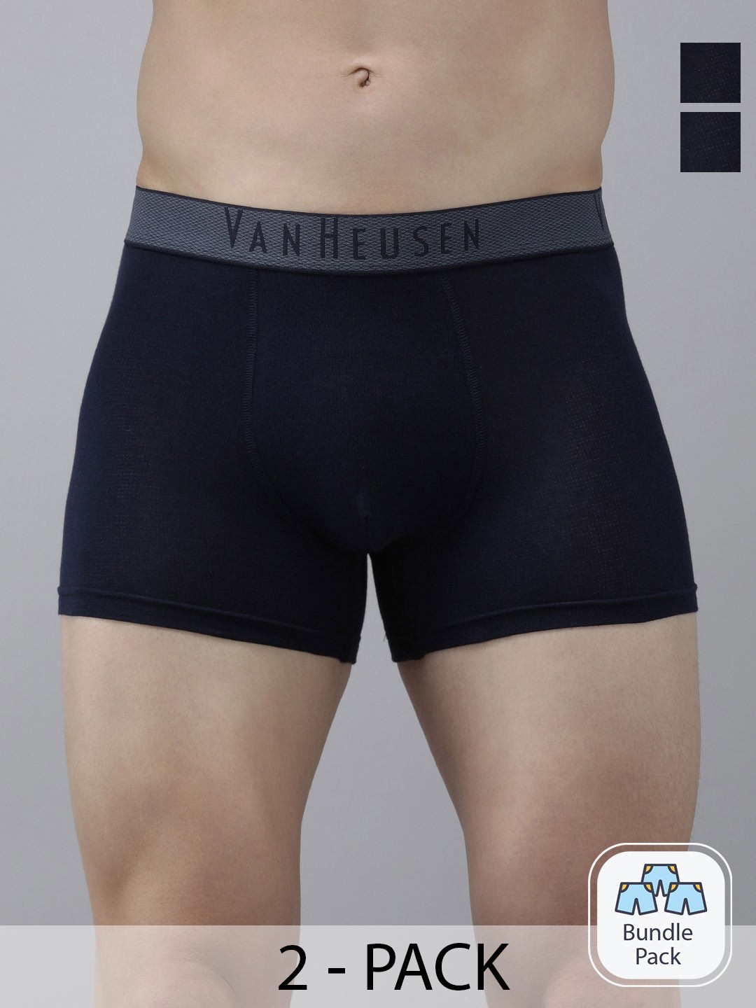 

Van Heusen Men Pack Of 2 Outer Elastic Cotton Trunk 16696038-2, Navy blue