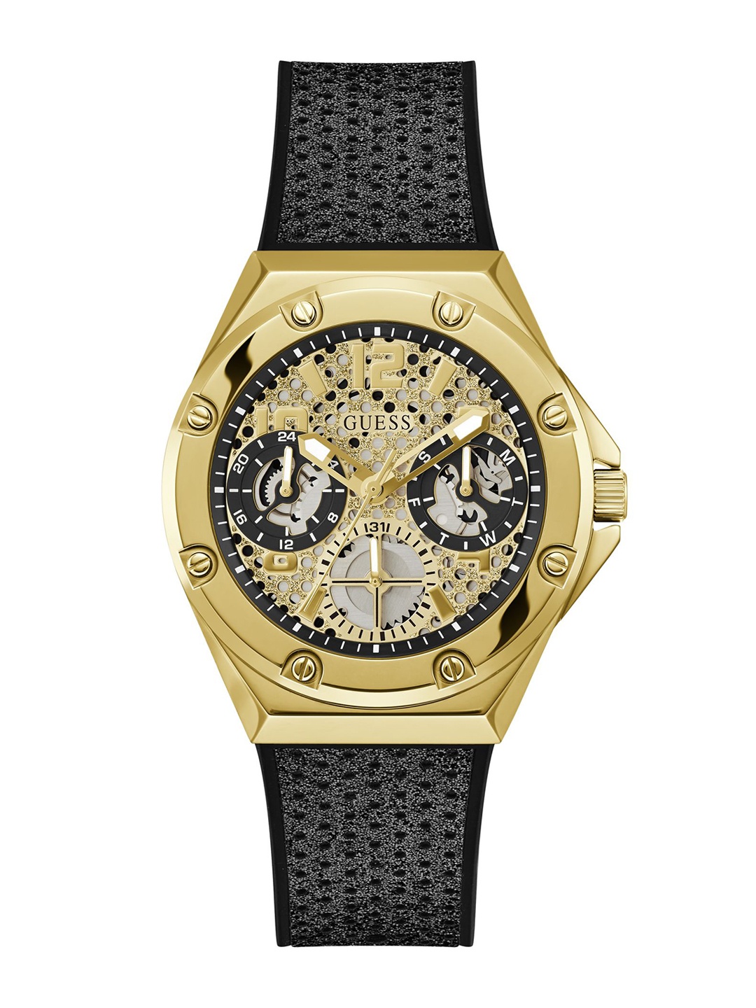 GUESS Women Printed Dial & Textured Straps Analogue Watch GW0620L2, Gold