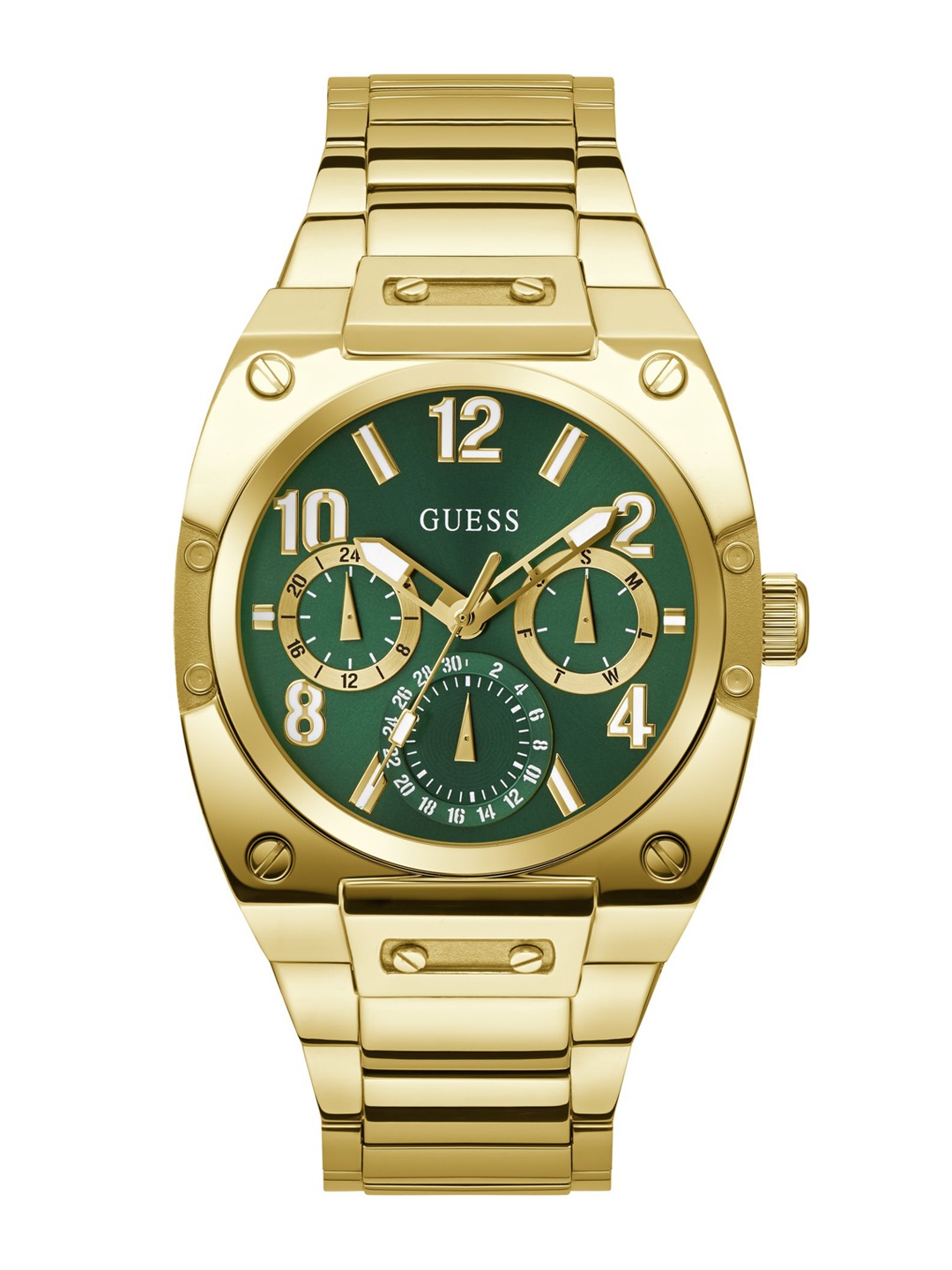 

GUESS Men Stainless Steel Bracelet Style Straps Analogue Multi Function Watch GW0624G2, Green