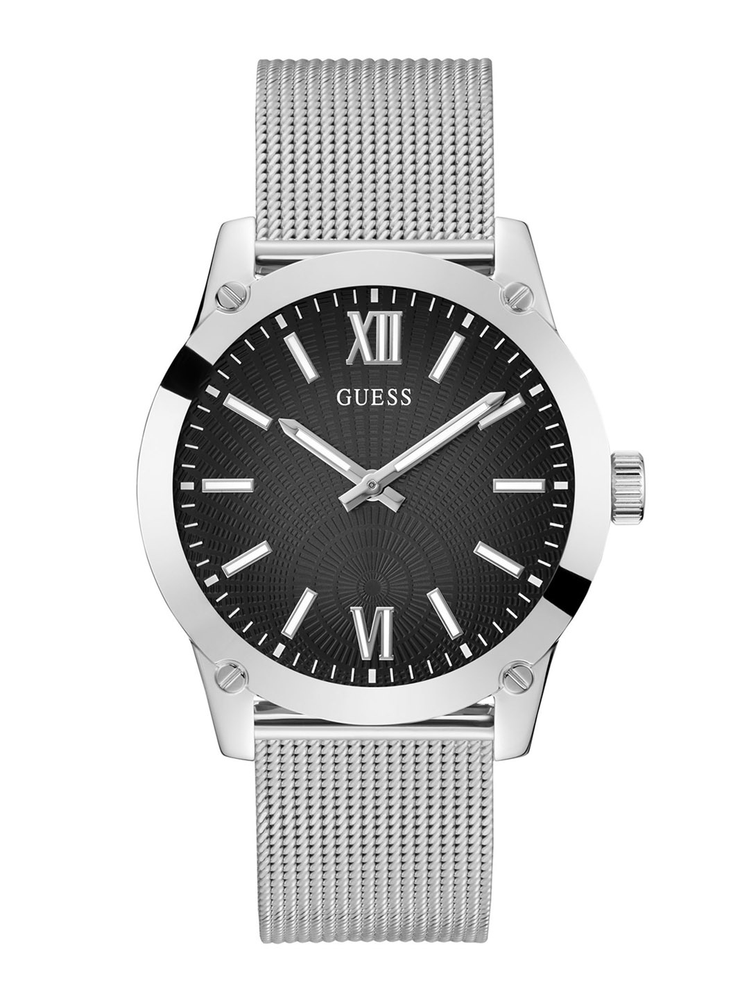 GUESS Men Textured Dial & Stainless Steel Bracelet Style Straps Analogue Watch GW0629G1, Black