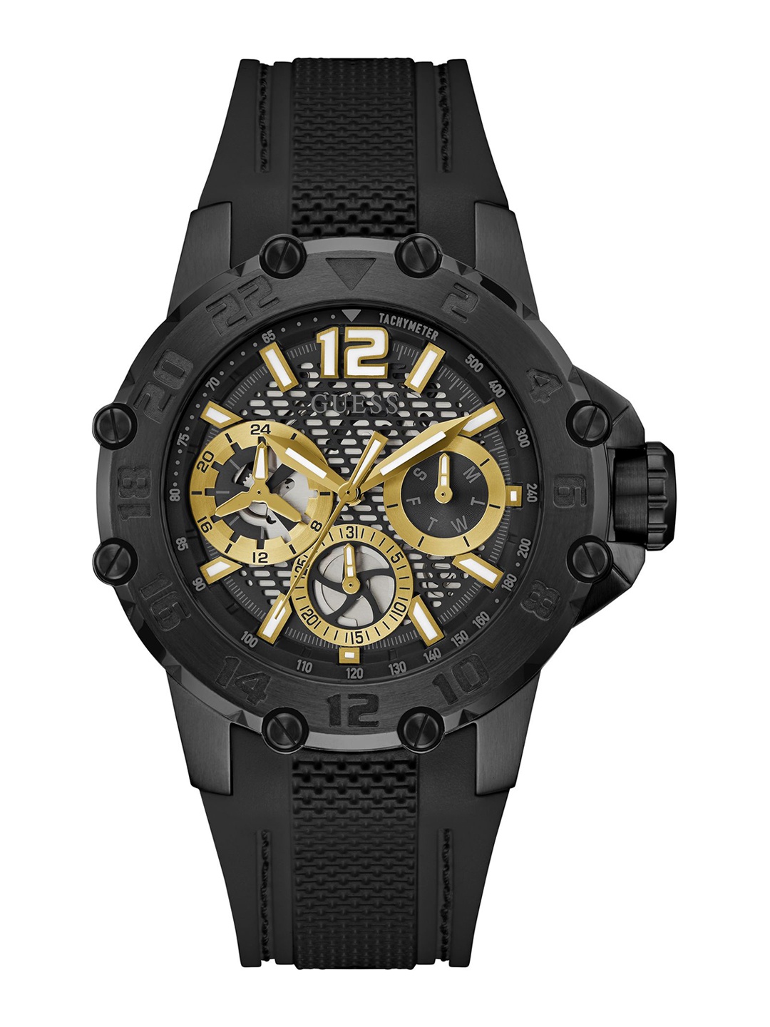 

GUESS Men Textured Dial & Straps Analogue Multi Function Watch GW0640G2, Black