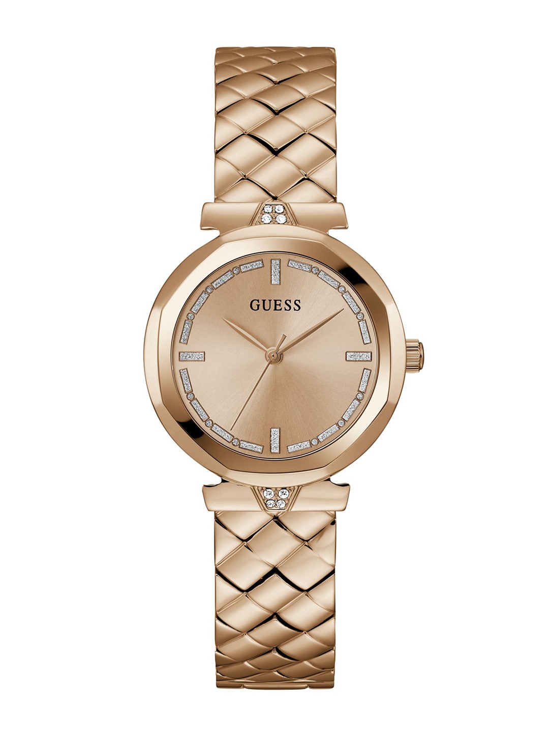 

GUESS Women Embellished Dial & Stainless Steel Straps Analogue Watch GW0613L3, Rose gold