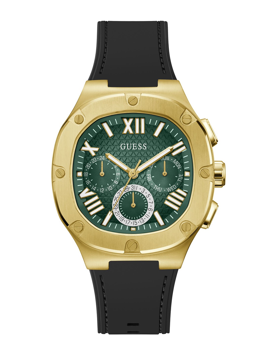 

GUESS Men Textured Dial & Silicon Straps Analogue Watch GW0571G3, Green