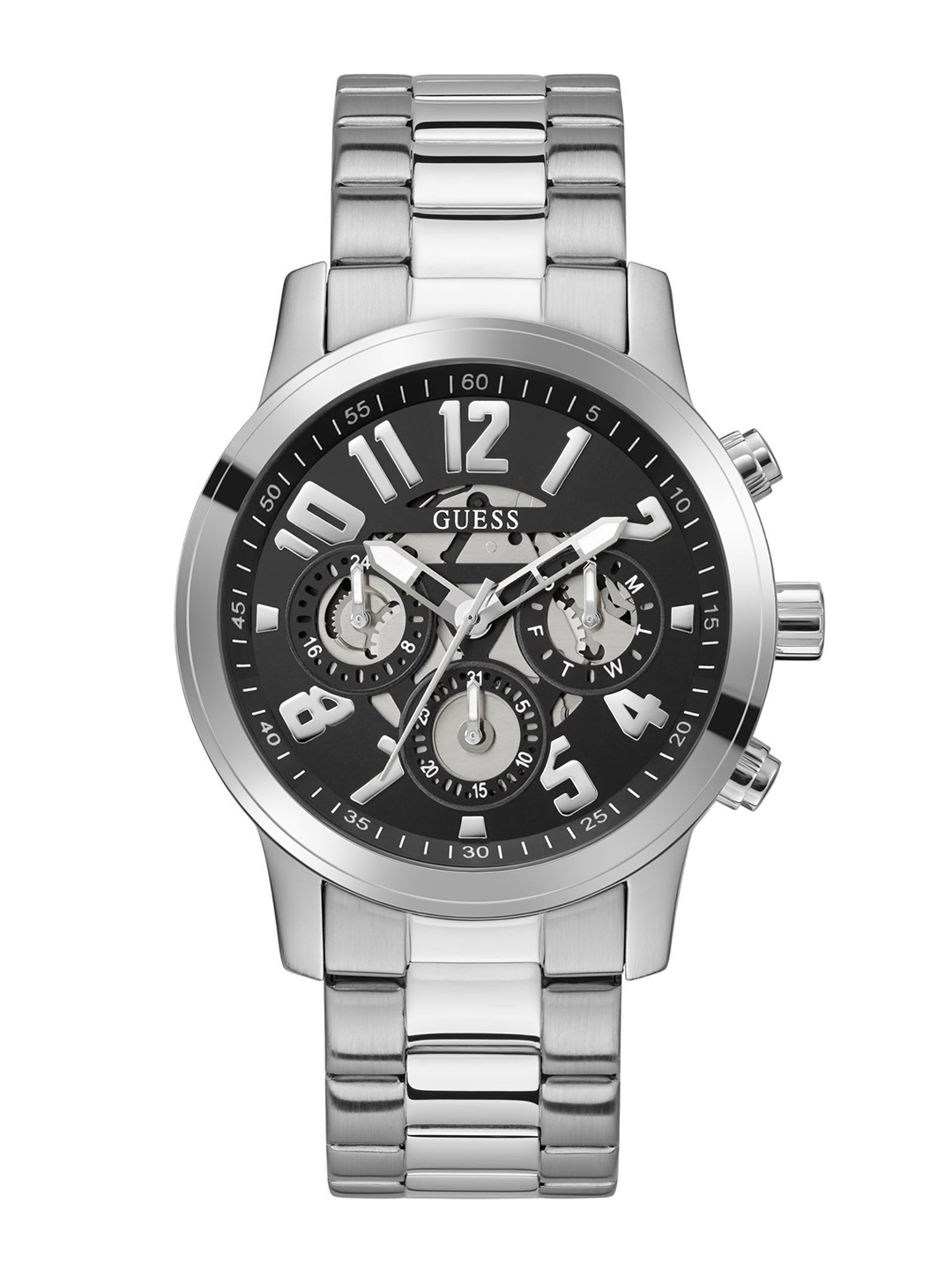 GUESS Men Textured Dial & Stainless Steel Straps Analogue Watch GW0627G1, Black