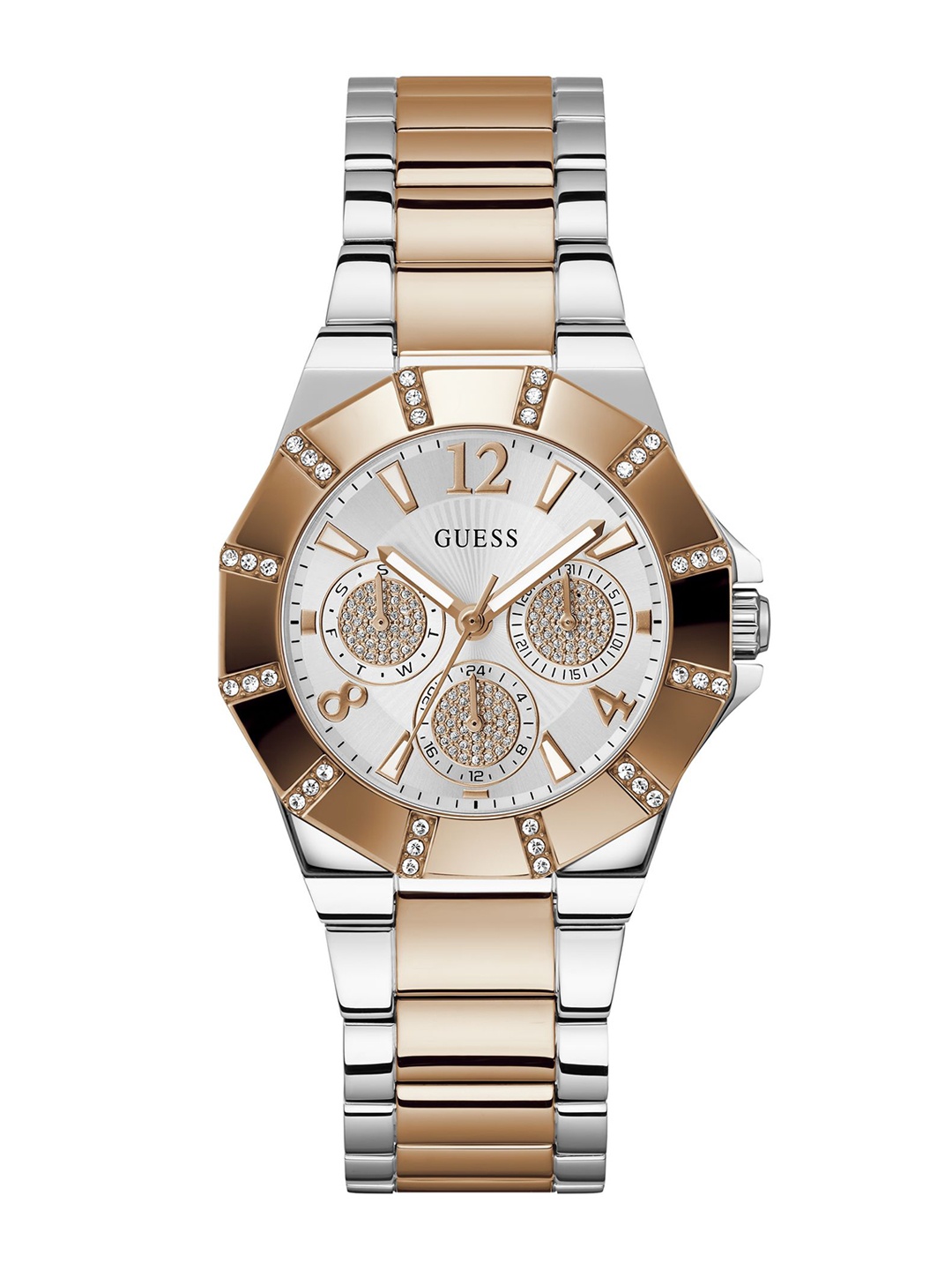 GUESS Women Textured Dial & Stainless Steel Straps Analogue Watch GW0616L3, Silver
