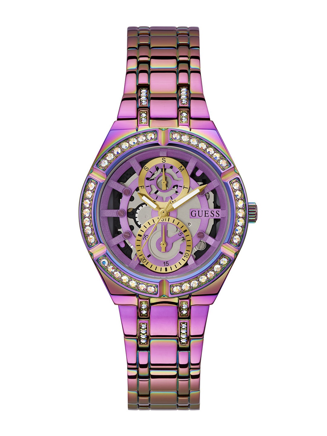 GUESS Women Water Resistance Stainless Steel Analogue Watch GW0604L4, Purple