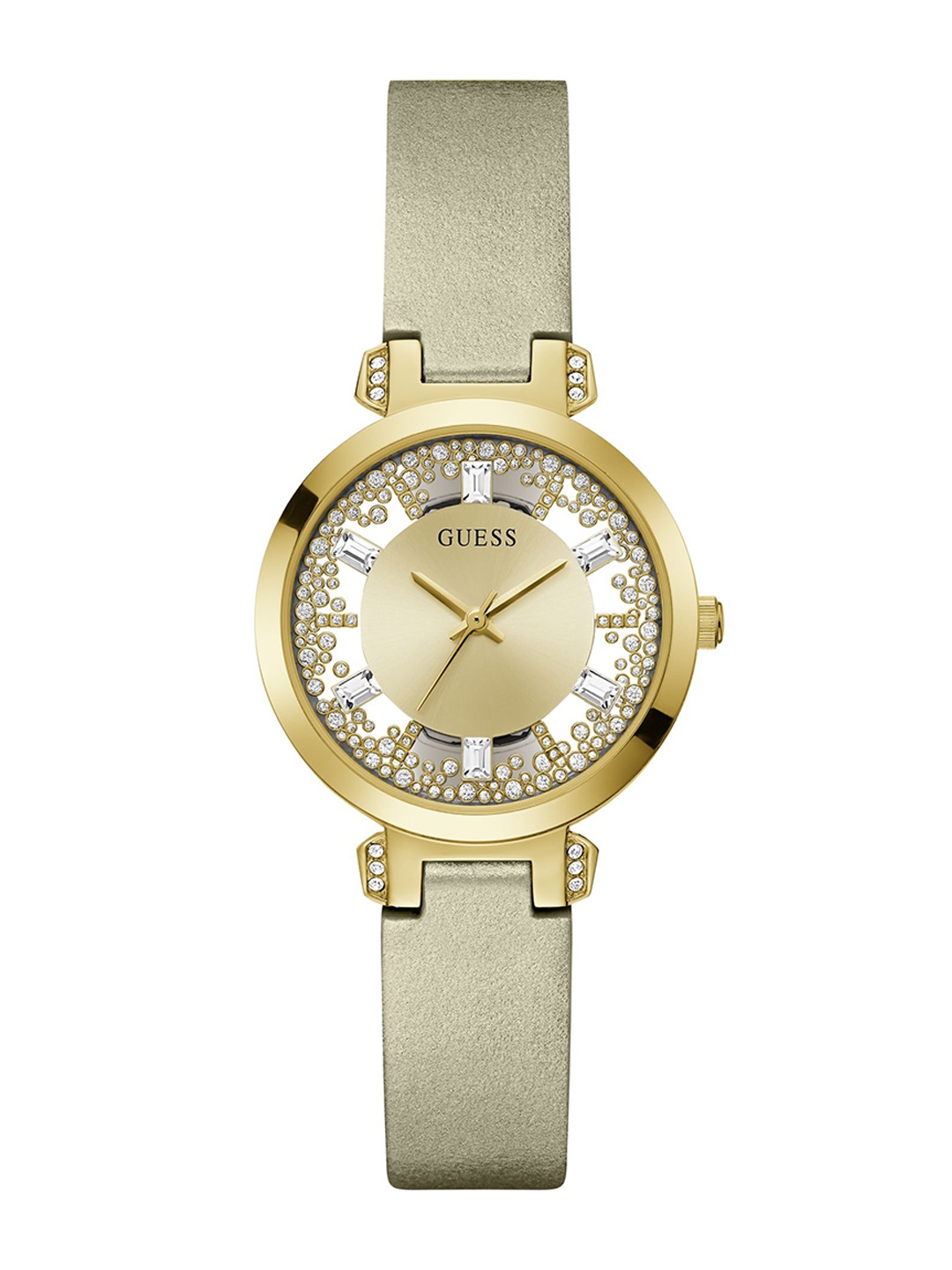GUESS Embellished Dial & Leather Straps Analogue Watch GW0535L4, Champagne