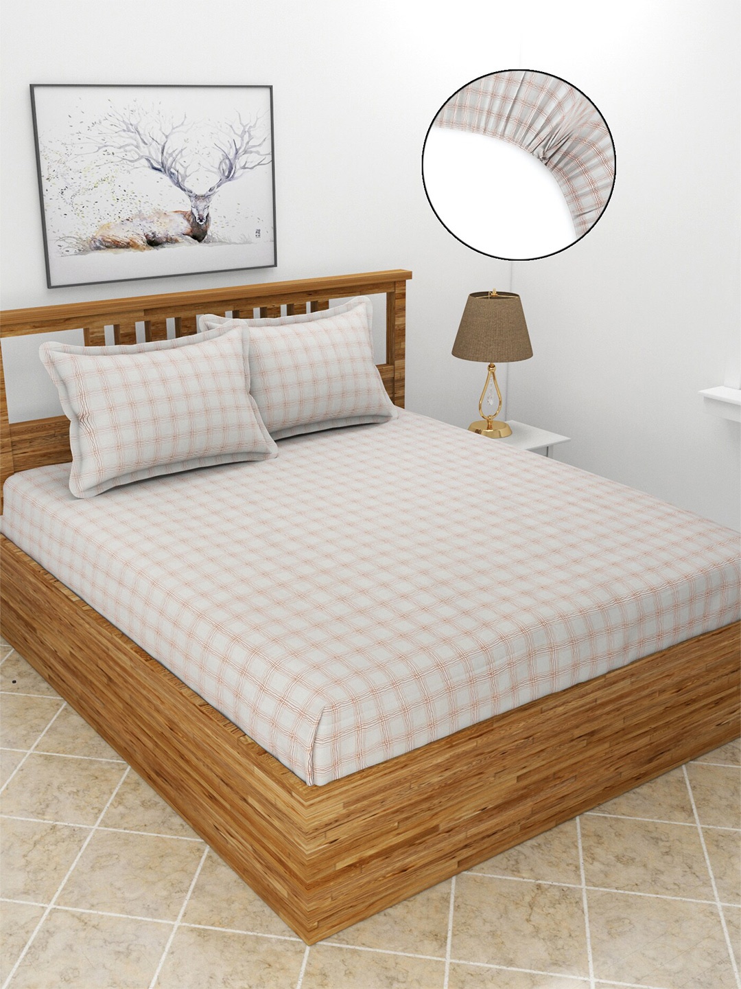 

MORADO Brown & White Geometric 210 TC Fitted Queen Bedsheet With 2 Pillow Covers