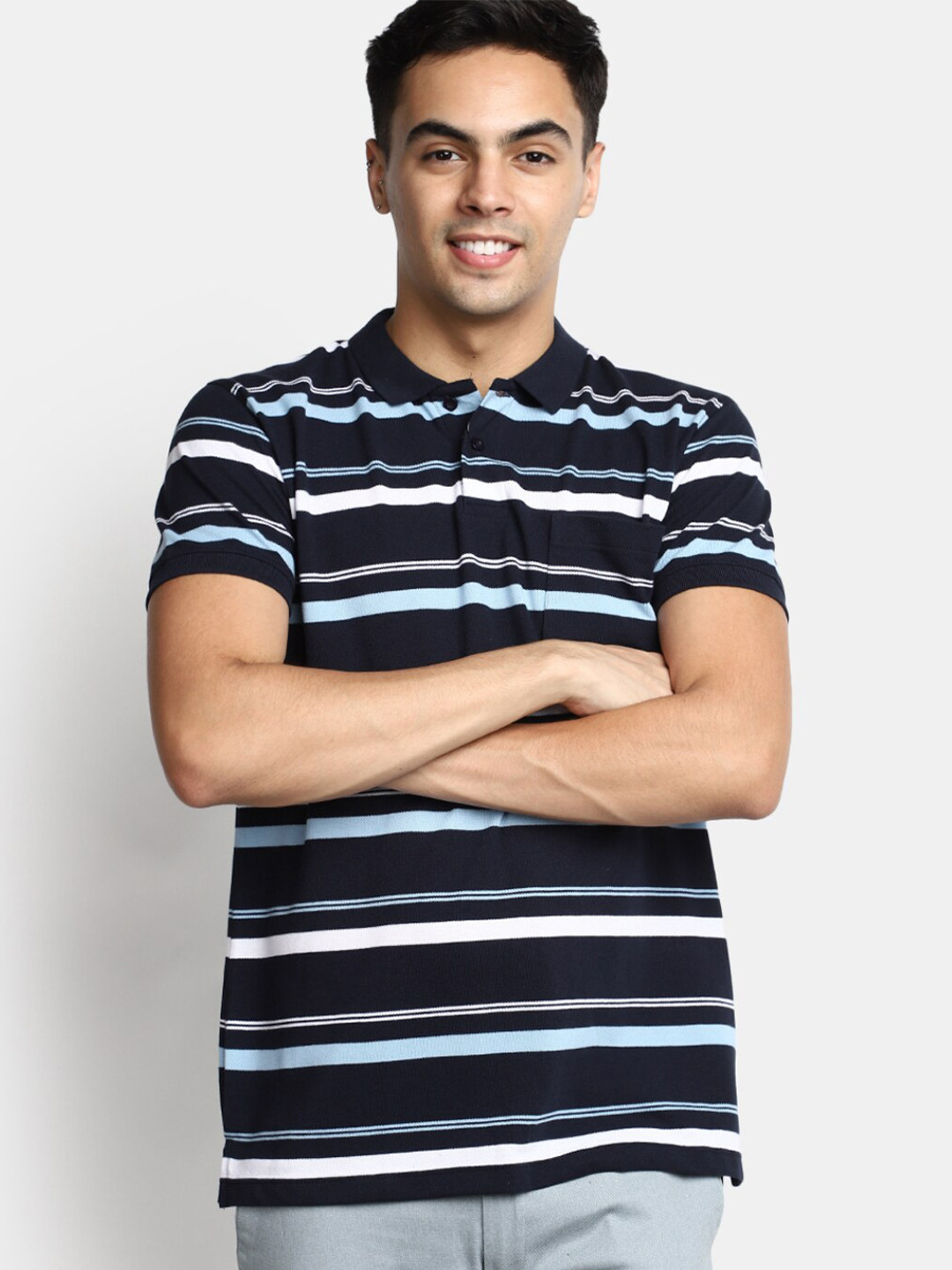 

V-Mart Striped Polo Collar Cotton T-shirt, Blue