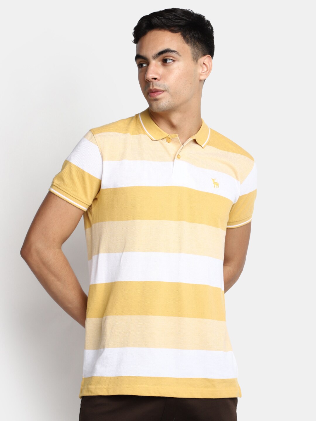 V-Mart Striped Polo Collar Cotton T-shirt, Yellow