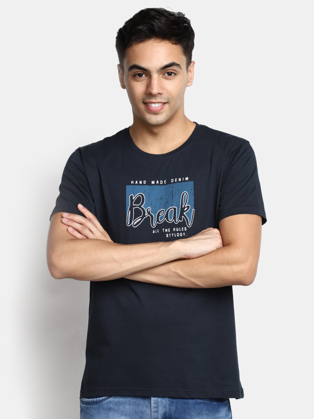 

V-Mart Typography Printed Slim Fit Cotton T-Shirt, Blue