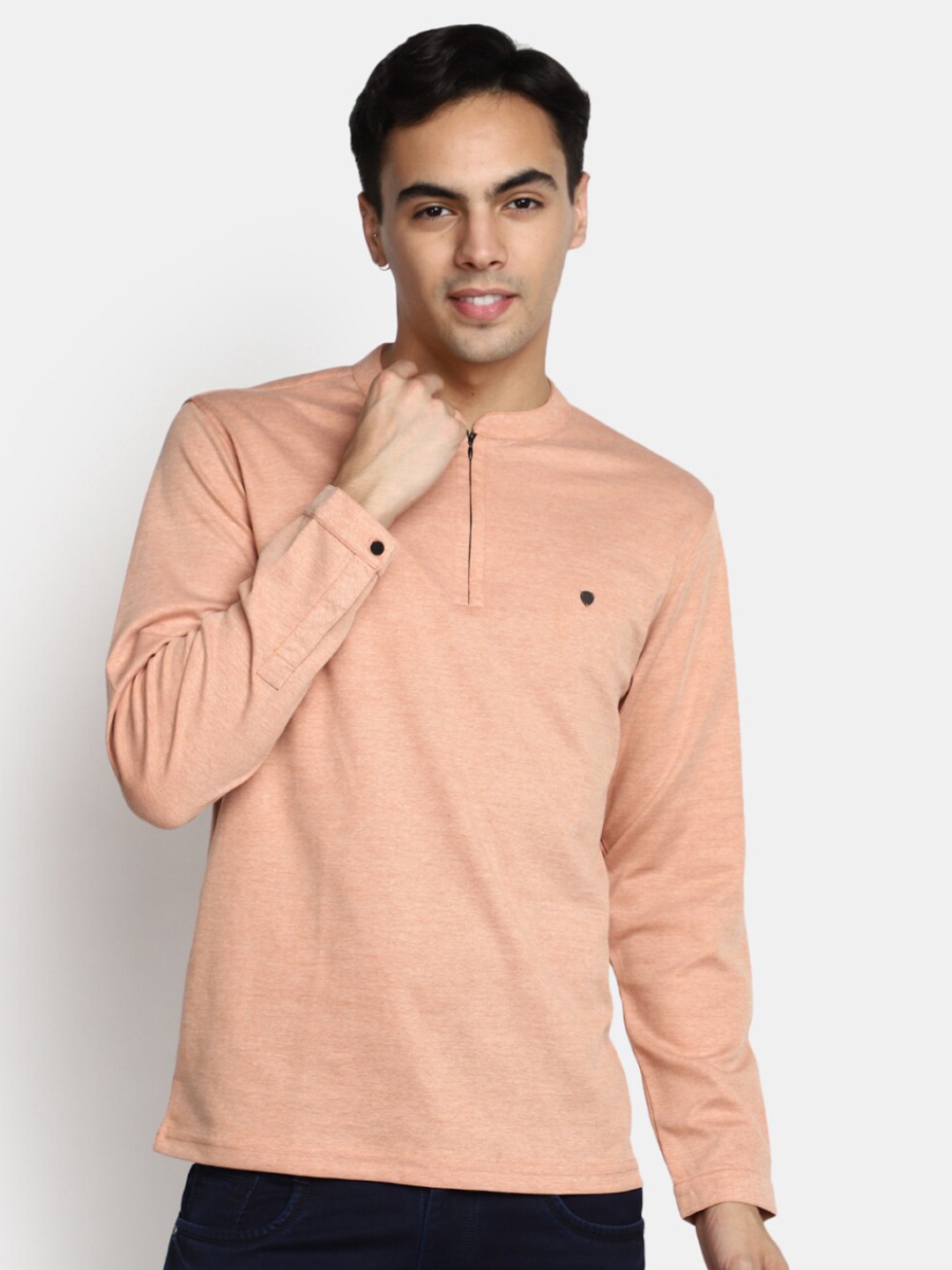 

V-Mart Henley Neck Cotton T-Shirt, Peach
