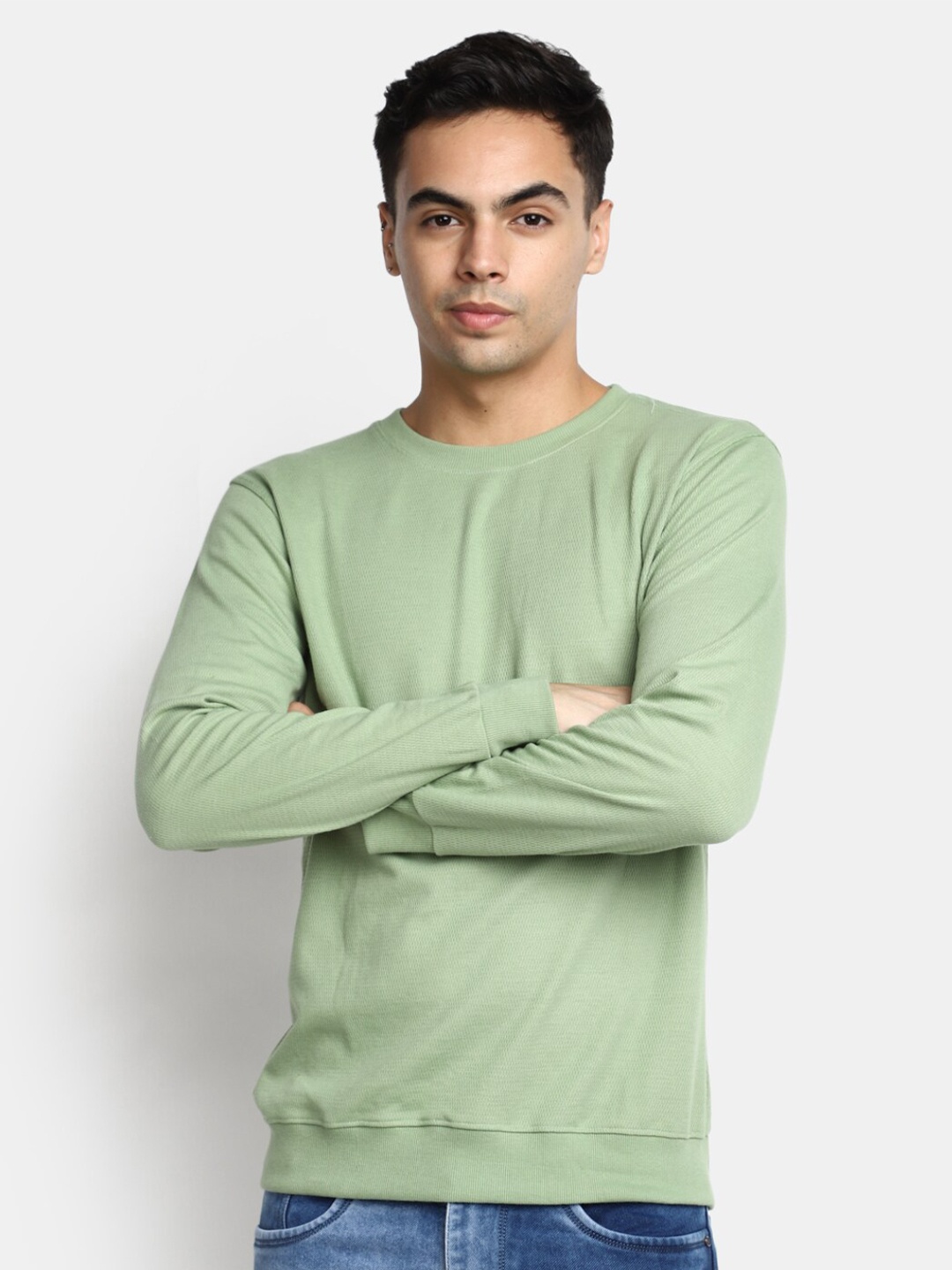 

V-Mart Round Neck Cotton T-Shirt, Green