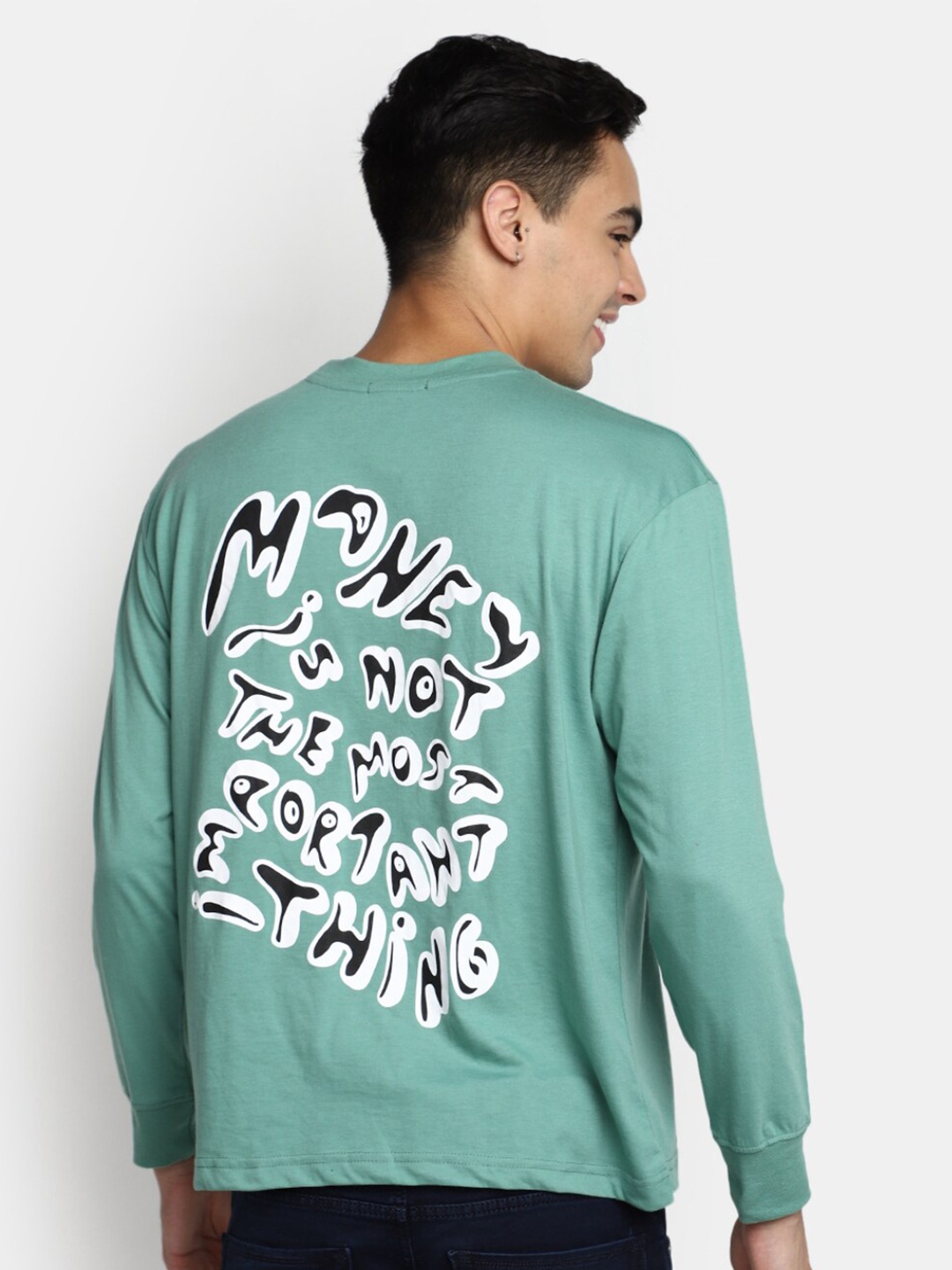 V-Mart Typography Printed Cotton T-Shirt, Green