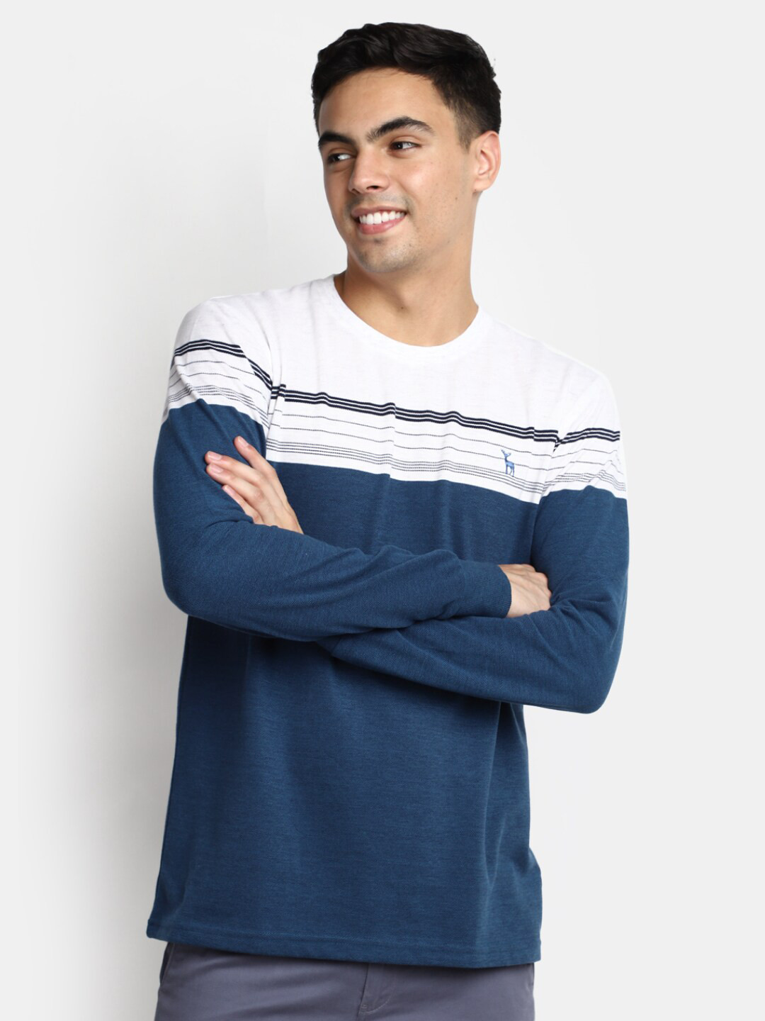 

V-Mart Colourblocked Cotton T-Shirt, Blue