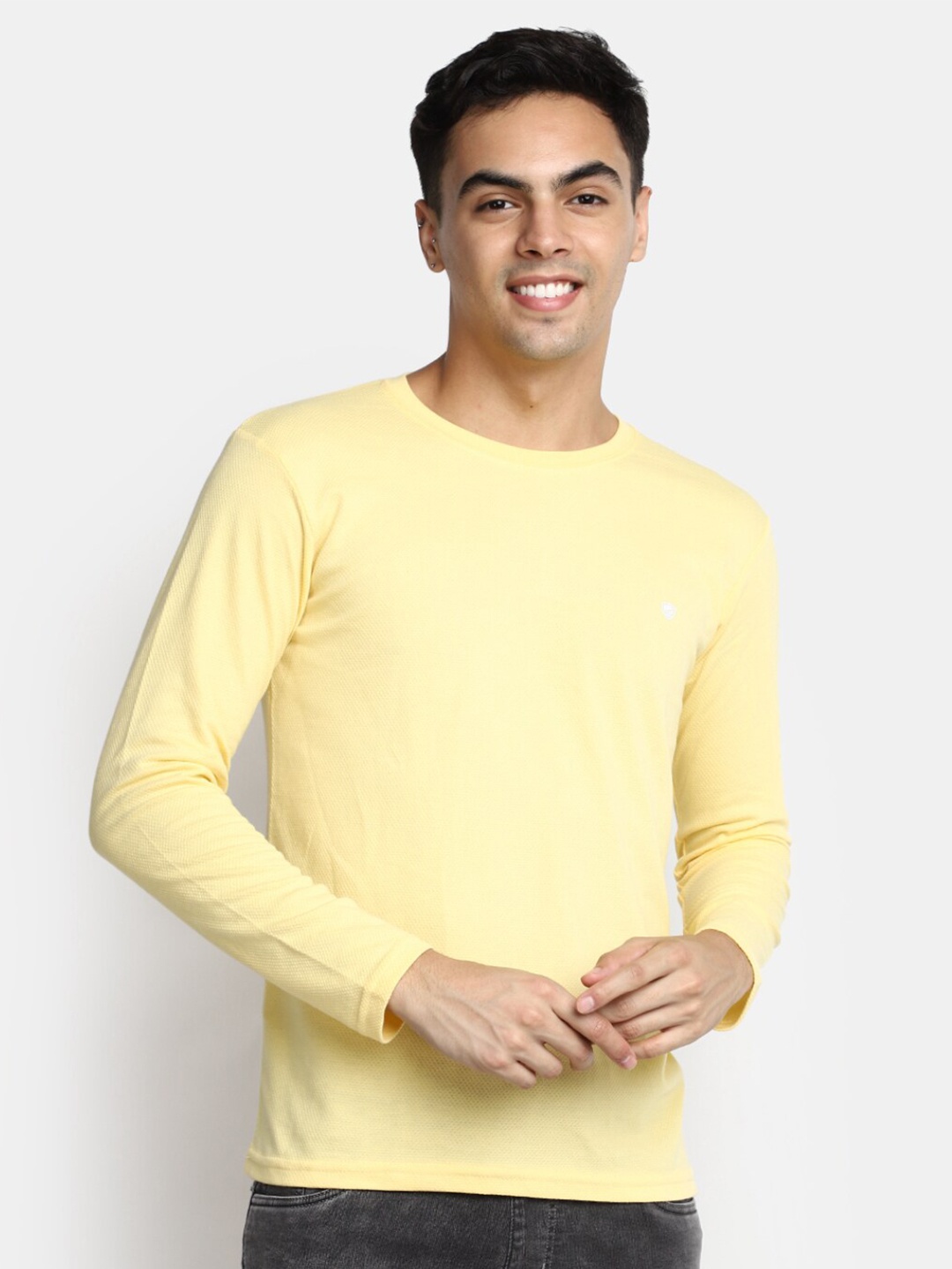 

V-Mart Slim Fit Cotton T-shirt, Yellow