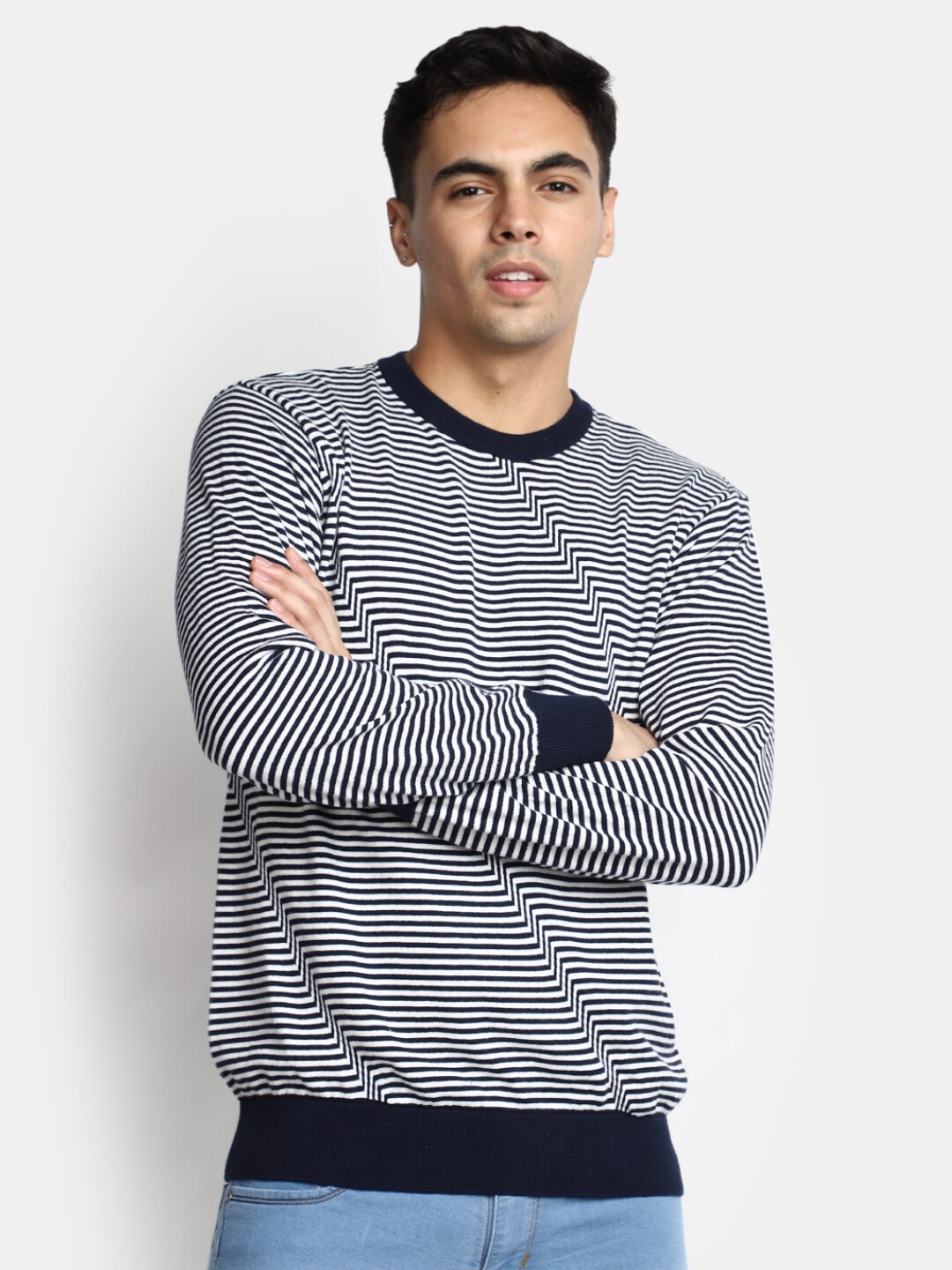 

V-Mart Striped Round Neck Cotton T-shirt, Blue