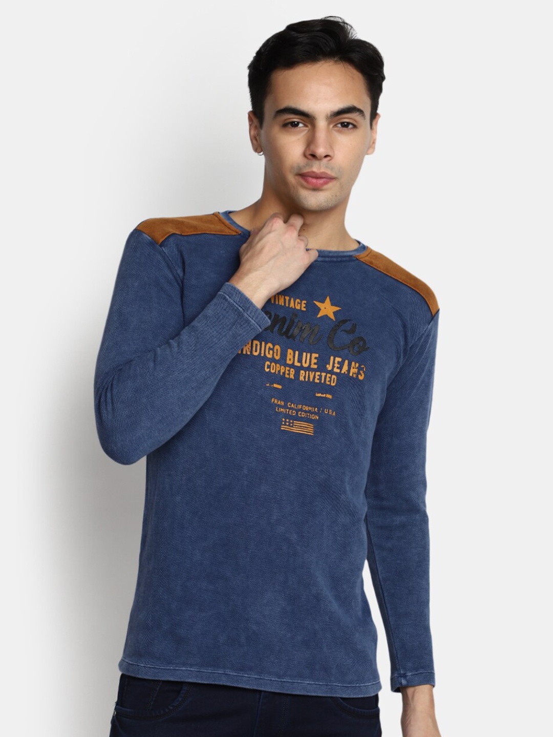 V-Mart Typography Printed Cotton T-shirt, Blue
