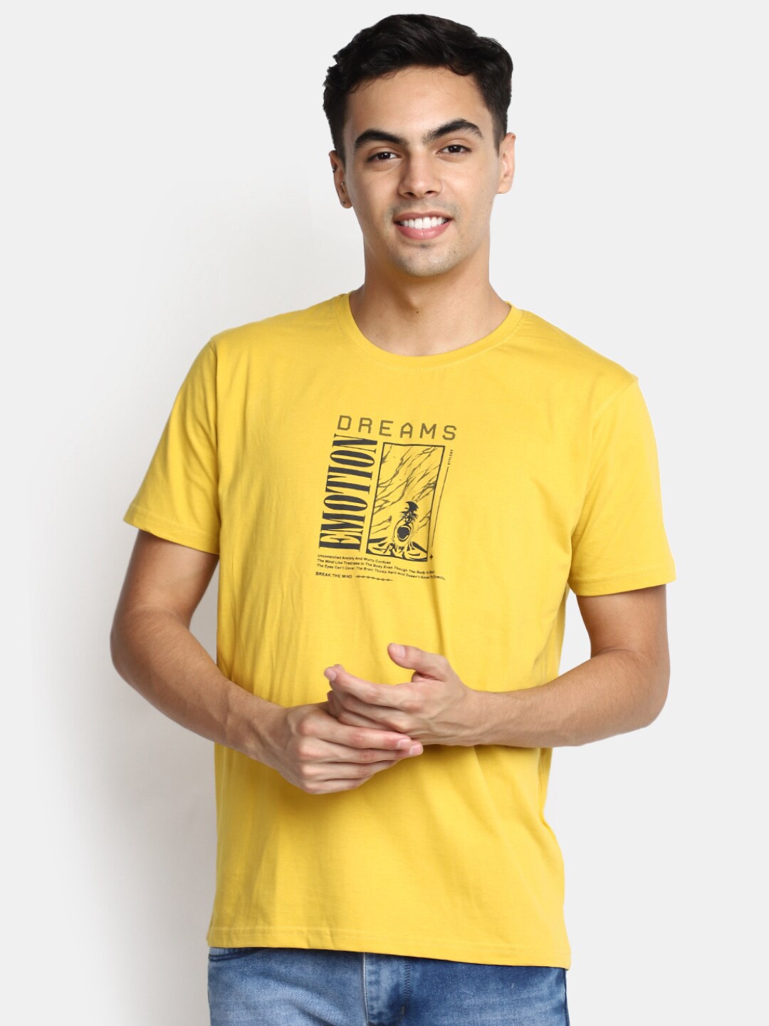 

V-Mart Graphic Printed Cotton Slim Fit T-shirt, Yellow