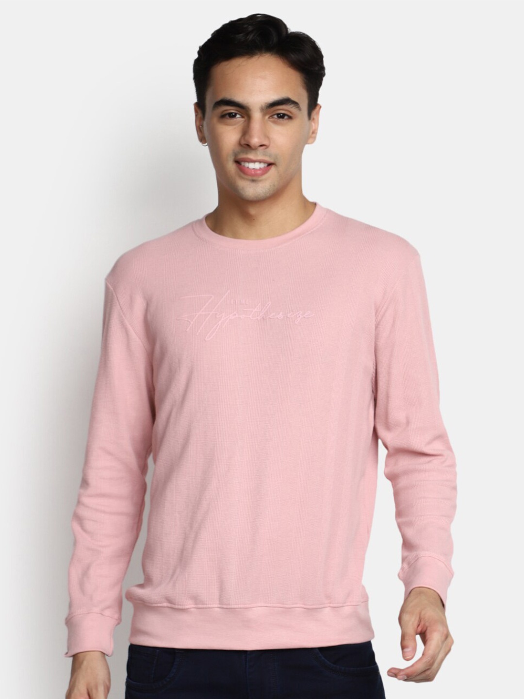 V-Mart Embroidered Cotton T-shirt, Pink