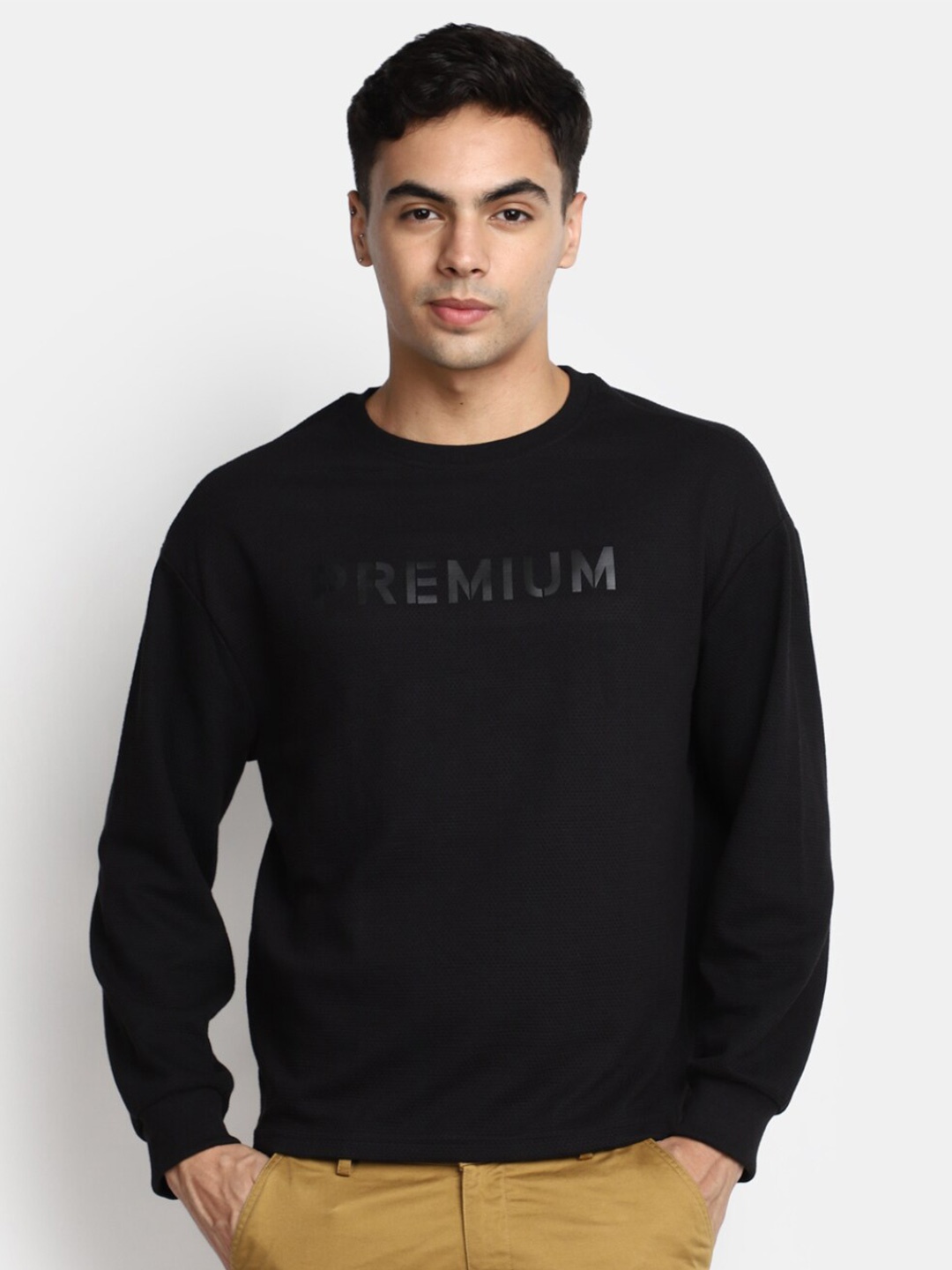

V-Mart Typography Printed Cotton T-shirt, Black