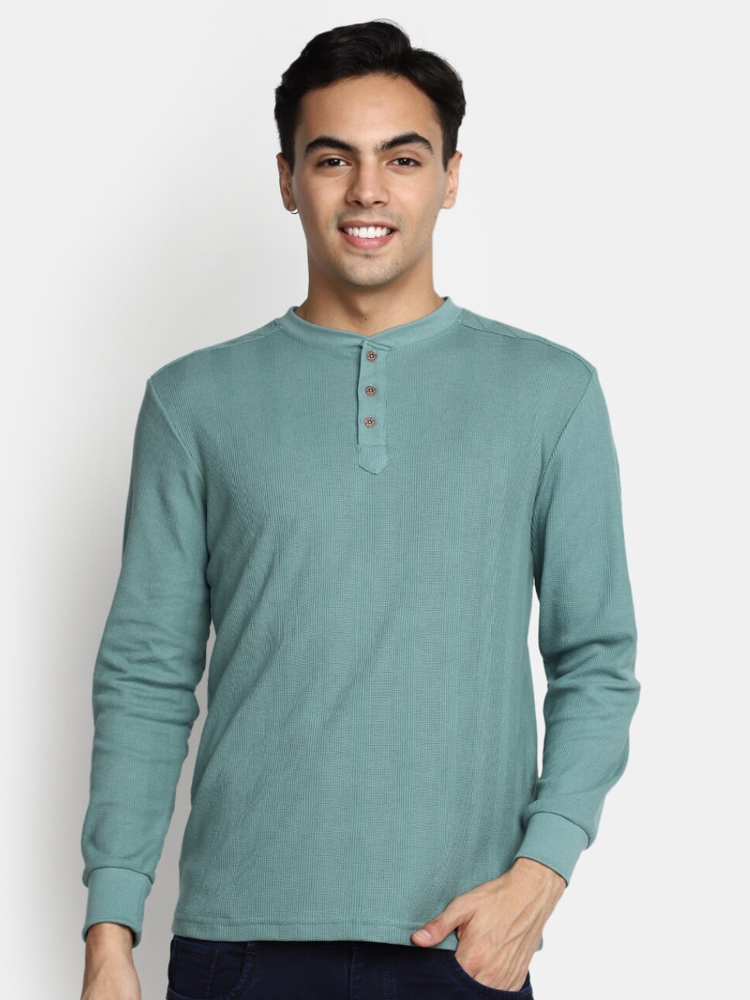 

V-Mart Henley Neck Cotton T-shirt, Green