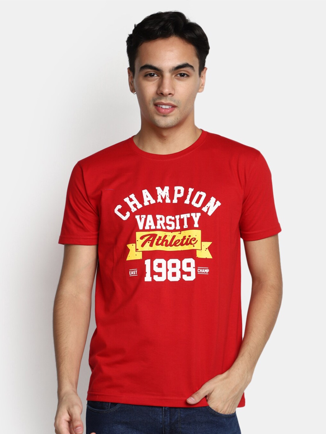 

V-Mart Typography Printed Cotton T-shirt, Maroon