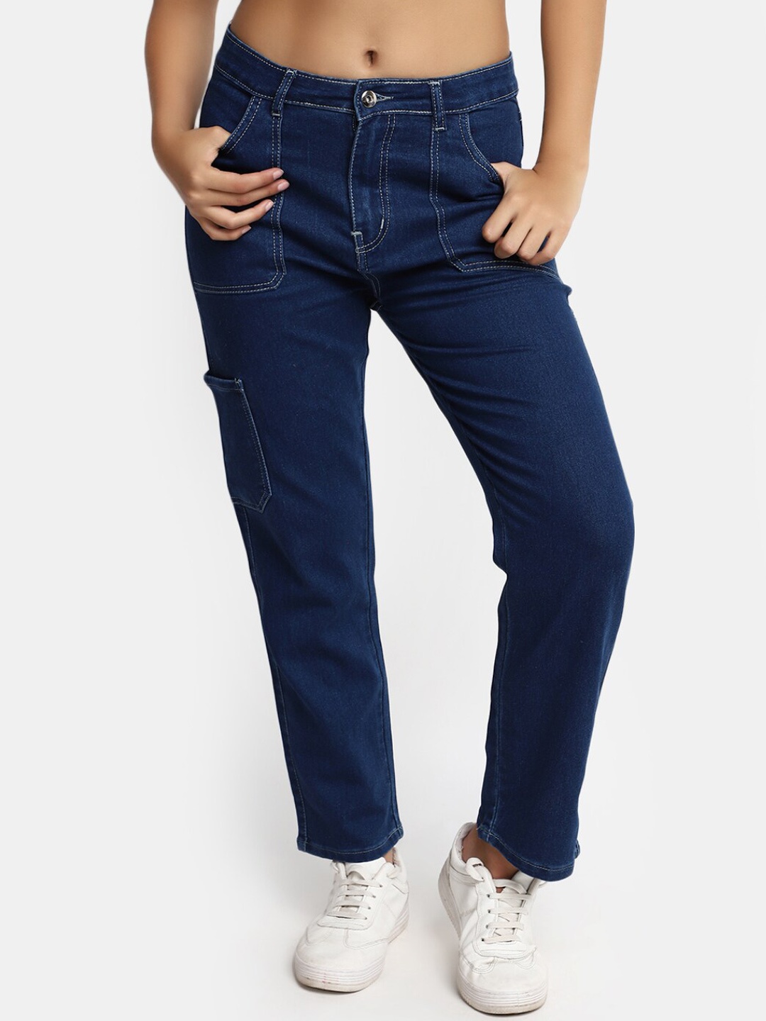 

V-Mart Women Clean Look Mid Rise Cotton Jeans, Blue