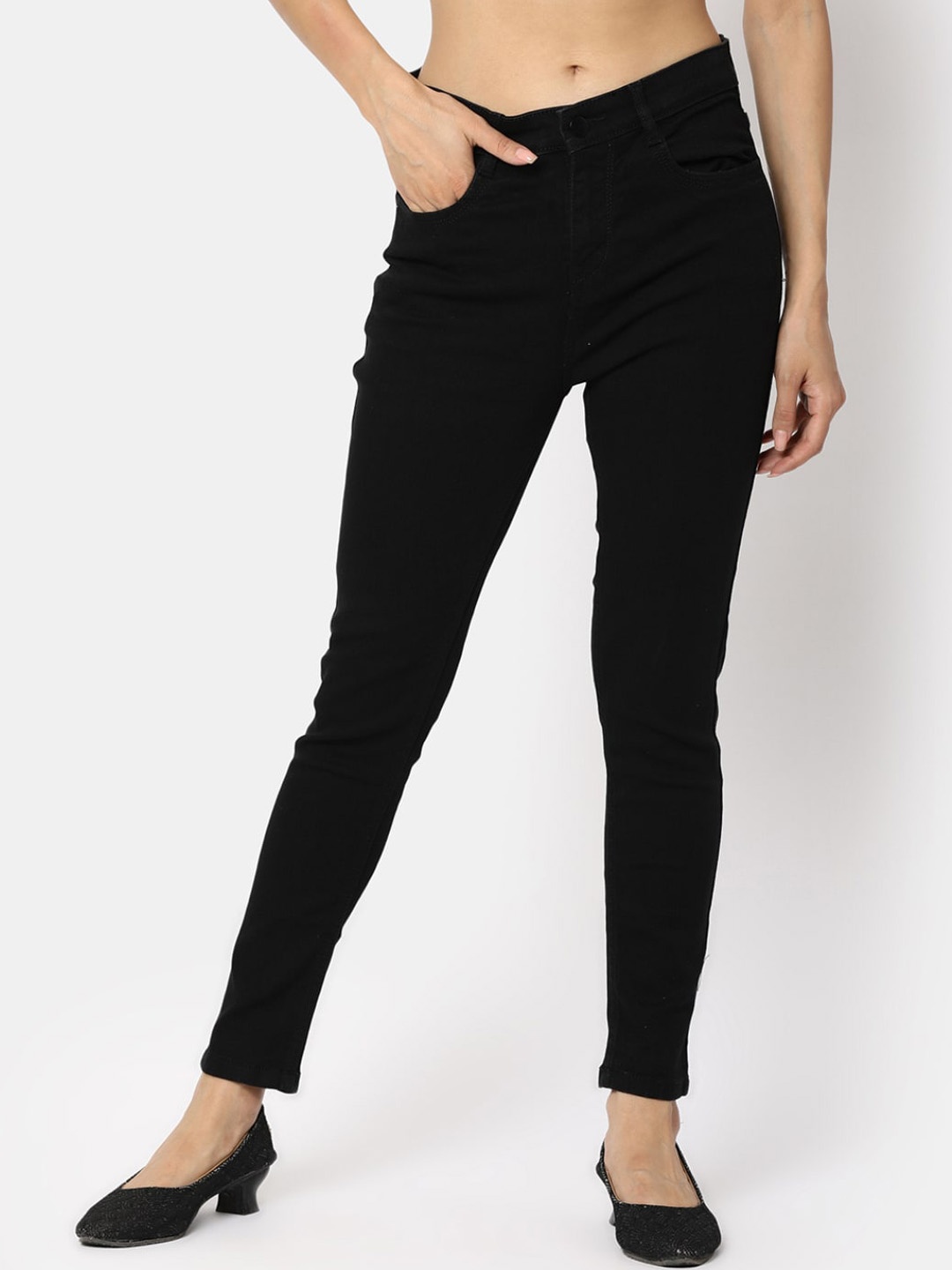 

V-Mart Women Clean Look Mid Rise Cotton Jeans, Black