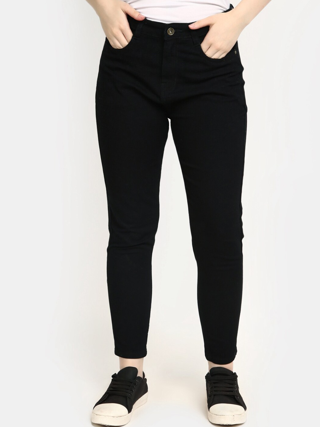 

V-Mart Women Clean Look High Rise Cotton Jeans, Black