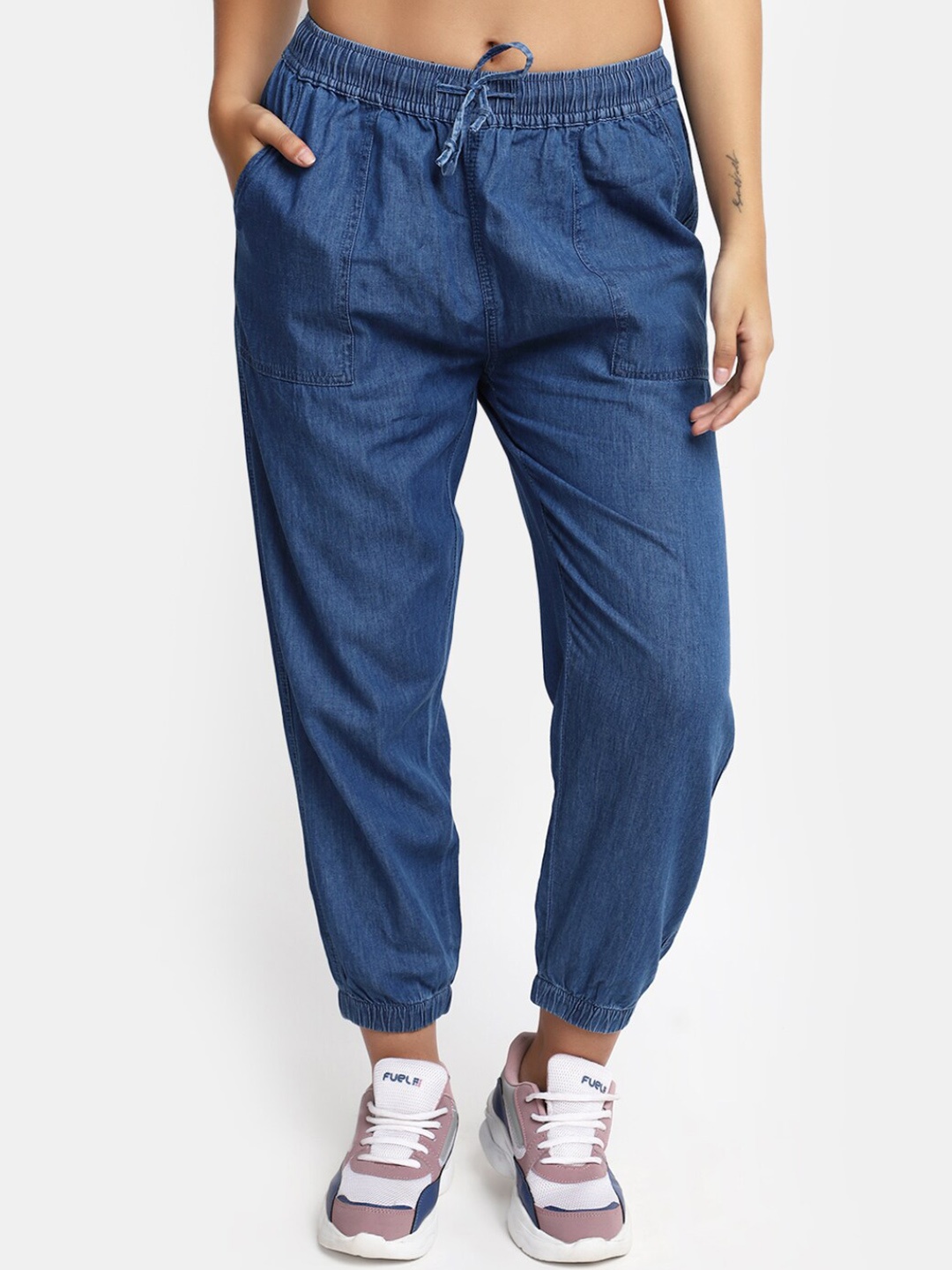 

V-Mart Women Jogger High Rise Clean Look Cotton Jeans, Blue